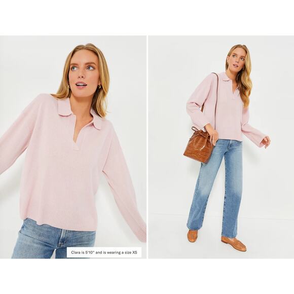 Alex Mill Blush Pink 100% Cashmere Ally Polo Pullover Sweater, Size M, Like New - Picture 2 of 8